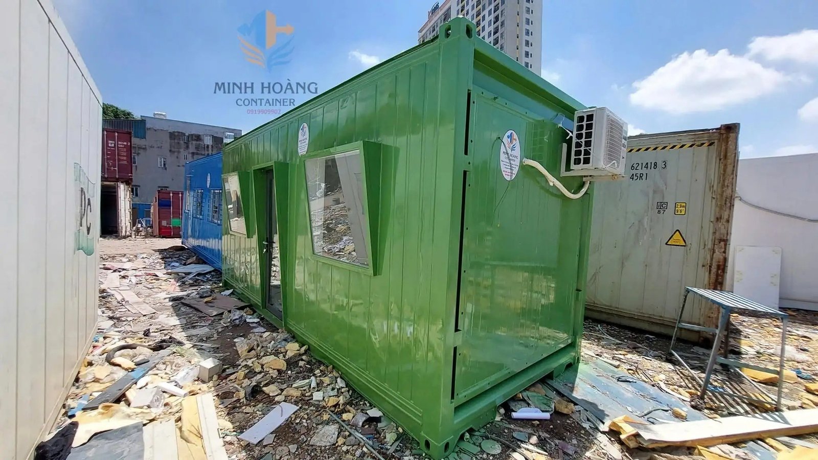 Container Văn Phòng 20 Feet Xanh Lá Hiện Đại